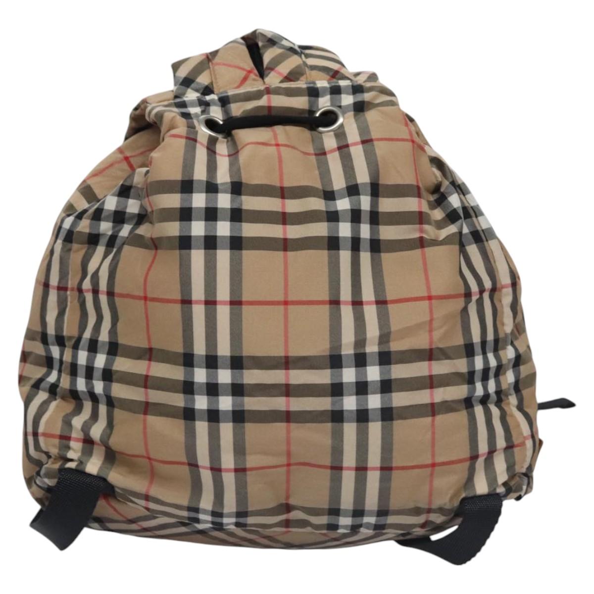 BURBERRY Nova Check Blue Label Backpack Nylon Beige Silver Auth am7971
