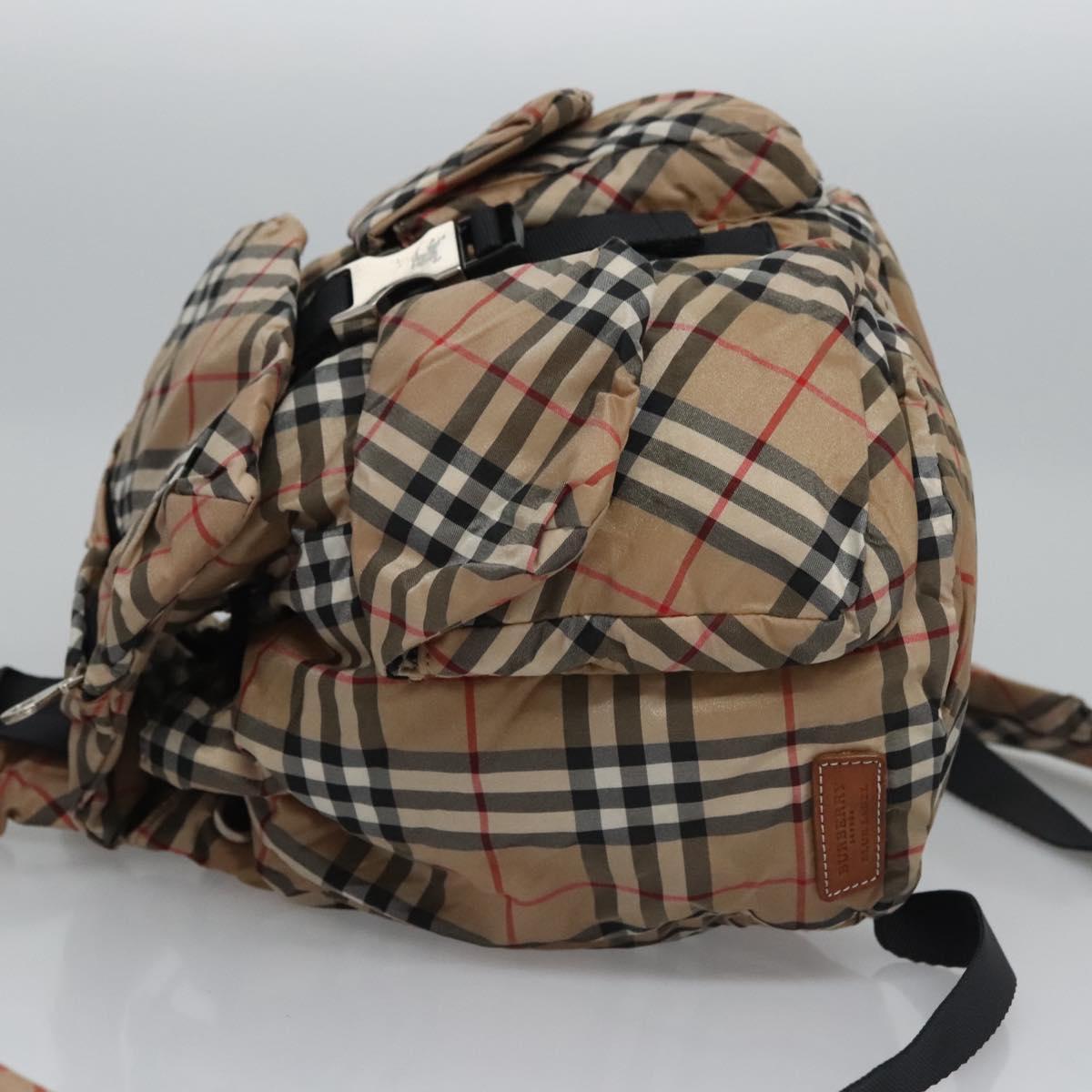 BURBERRY Nova Check Blue Label Backpack Nylon Beige Silver Auth am7971