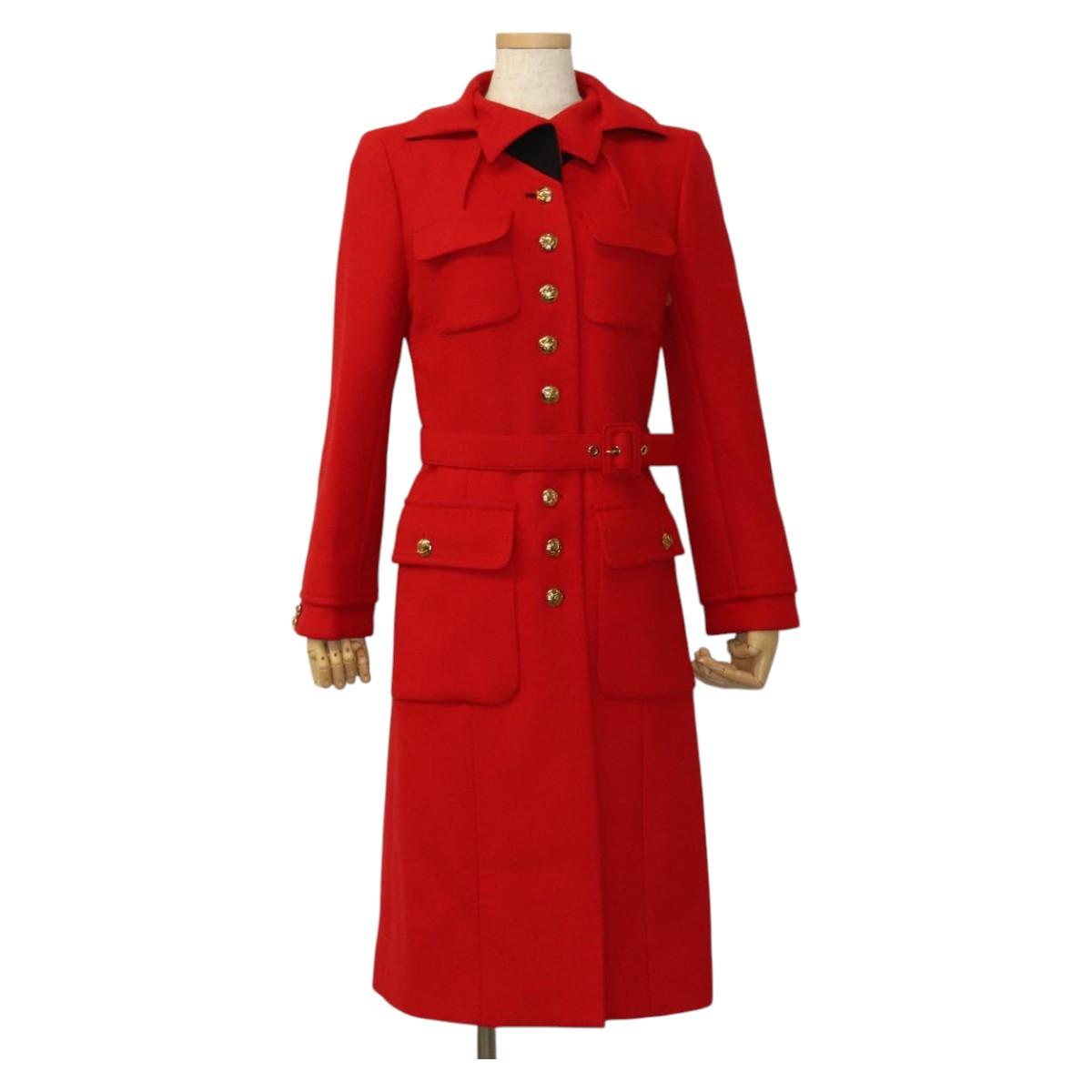 LOUIS VUITTON Long Coat Jacket Cashmere 36 Red LV Auth am7980
