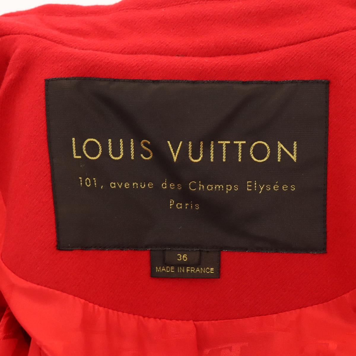 LOUIS VUITTON Long Coat Jacket Cashmere 36 Red LV Auth am7980