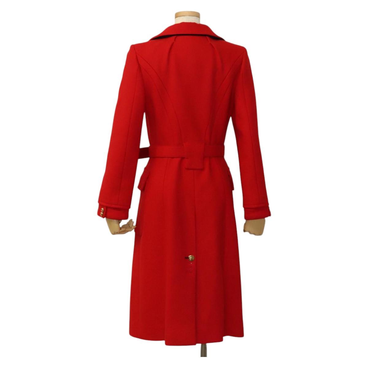 LOUIS VUITTON Long Coat Jacket Cashmere 36 Red LV Auth am7980