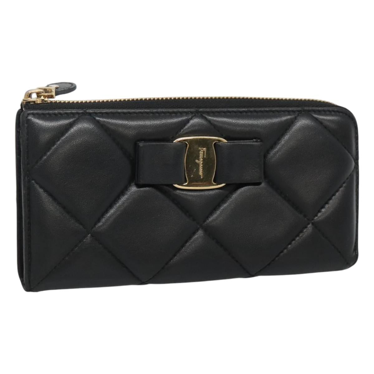 Salvatore Ferragamo Vala Long Wallet Leather Gold Black Auth am8004