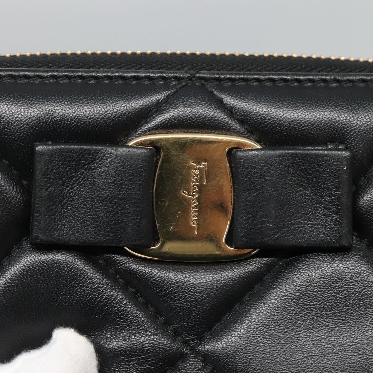 Salvatore Ferragamo Vala Long Wallet Leather Gold Black Auth am8004