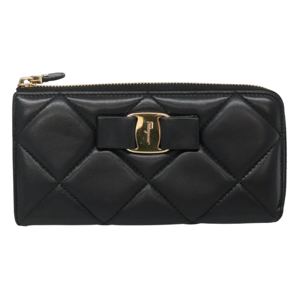 Salvatore Ferragamo Vala Long Wallet Leather Gold Black Auth am8004