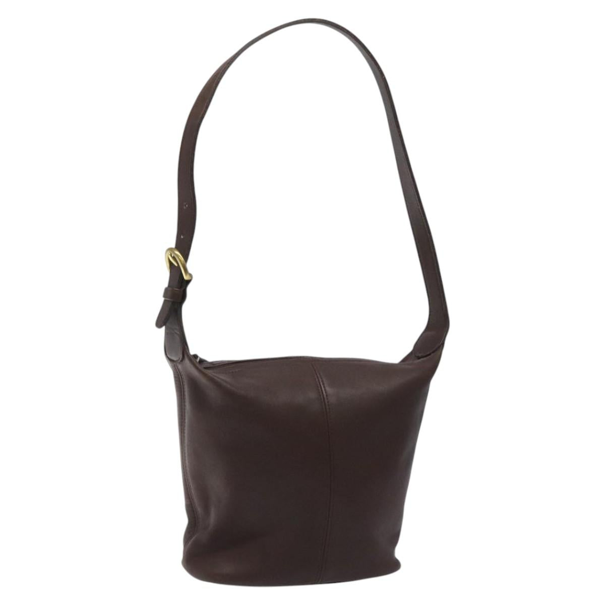 Coach Shoulder Bag Leather Brown gold Auth am8019