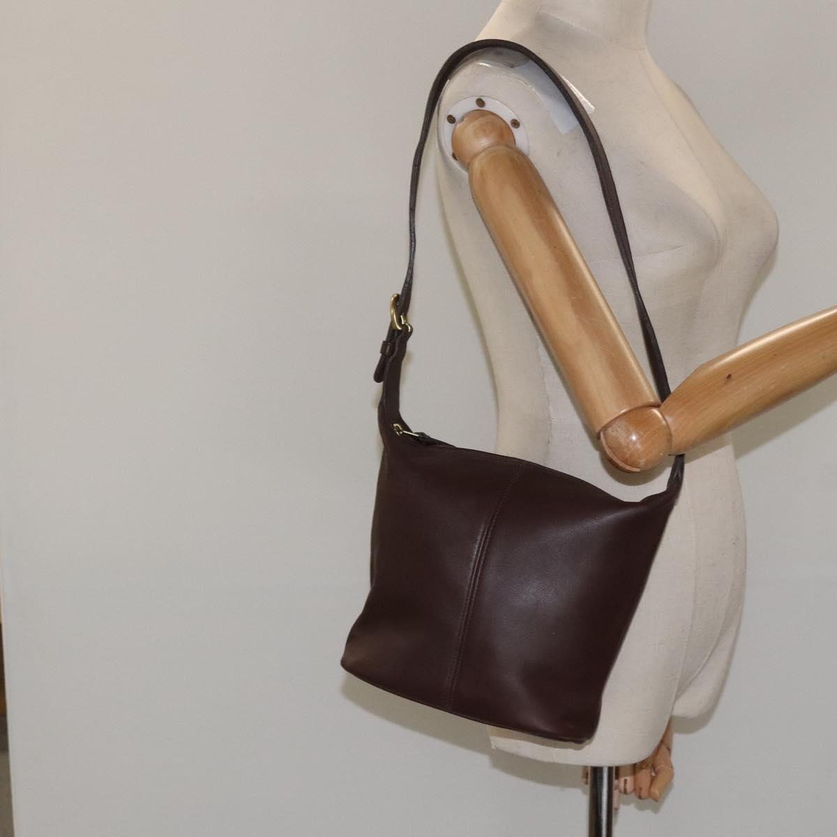 Coach Shoulder Bag Leather Brown gold Auth am8019