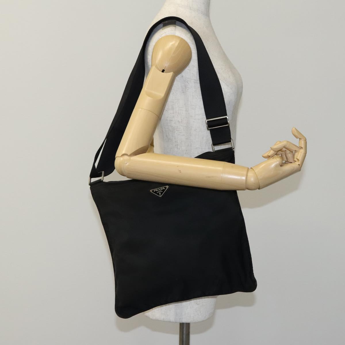 PRADA Shoulder Bag Nylon Black Silver Auth am8025