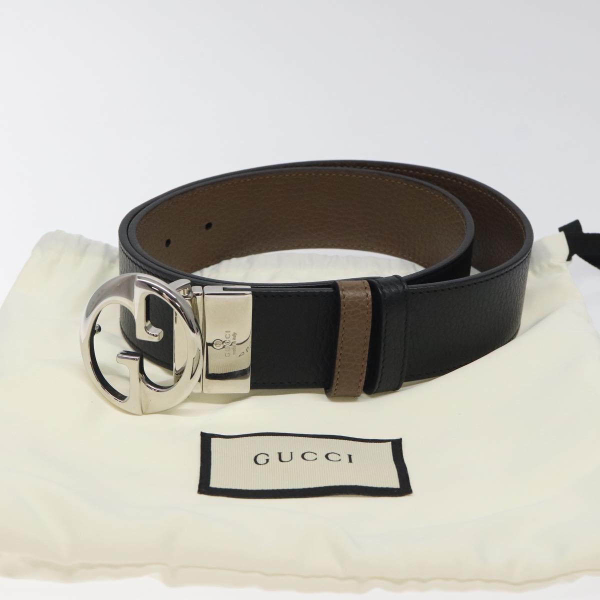 GUCCI Belt Leather Outlet 37.4"" Black Silver 449715 Auth am8061
