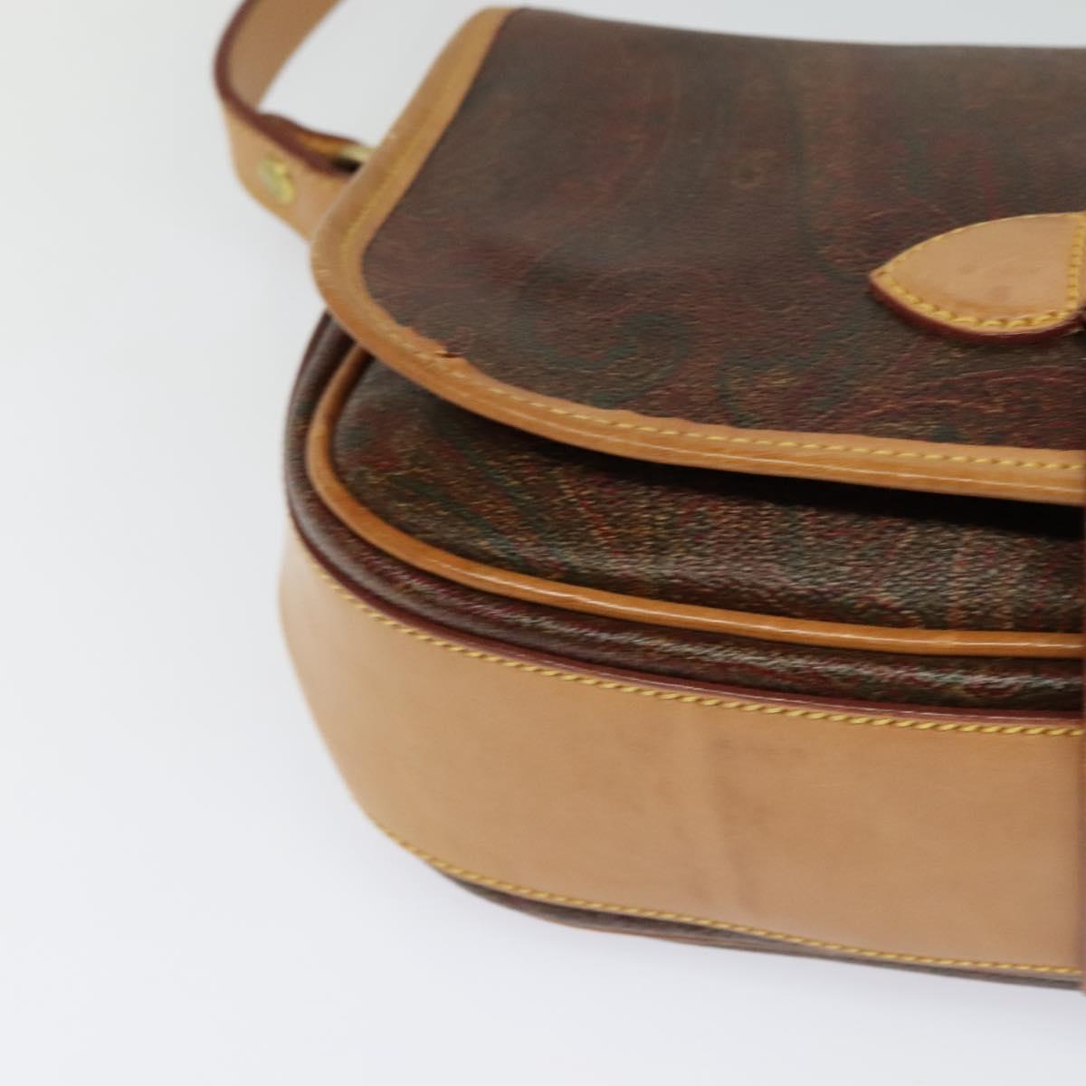 ETRO Paisley Shoulder Bag PVC Leather Brown Gold Auth am8067
