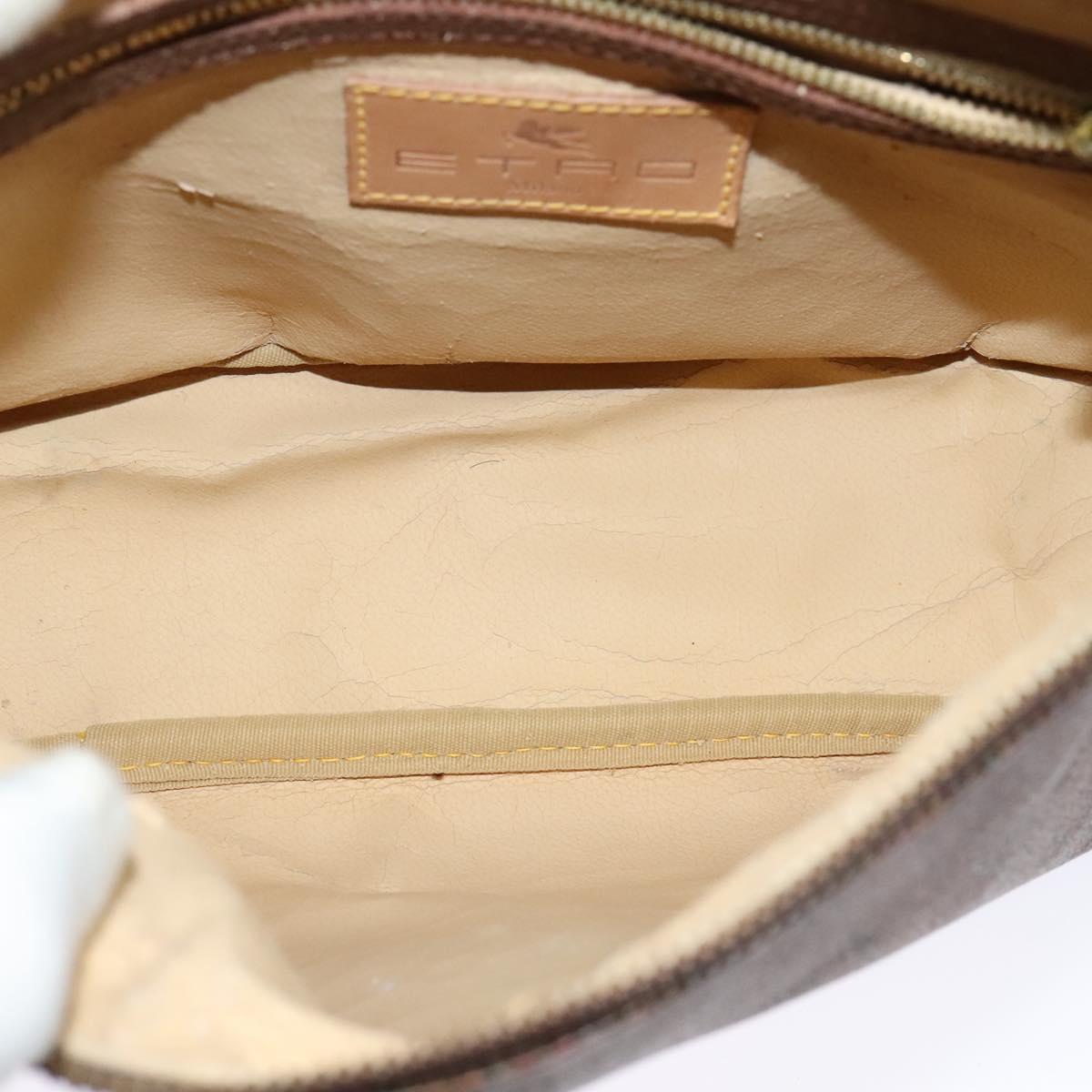 ETRO Paisley Shoulder Bag PVC Leather Brown Gold Auth am8067