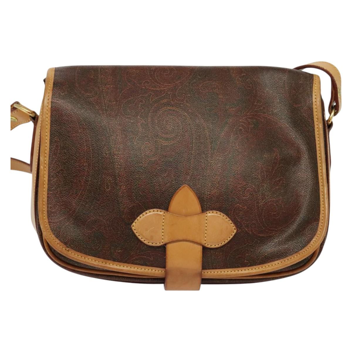 ETRO Paisley Shoulder Bag PVC Leather Brown Gold Auth am8067