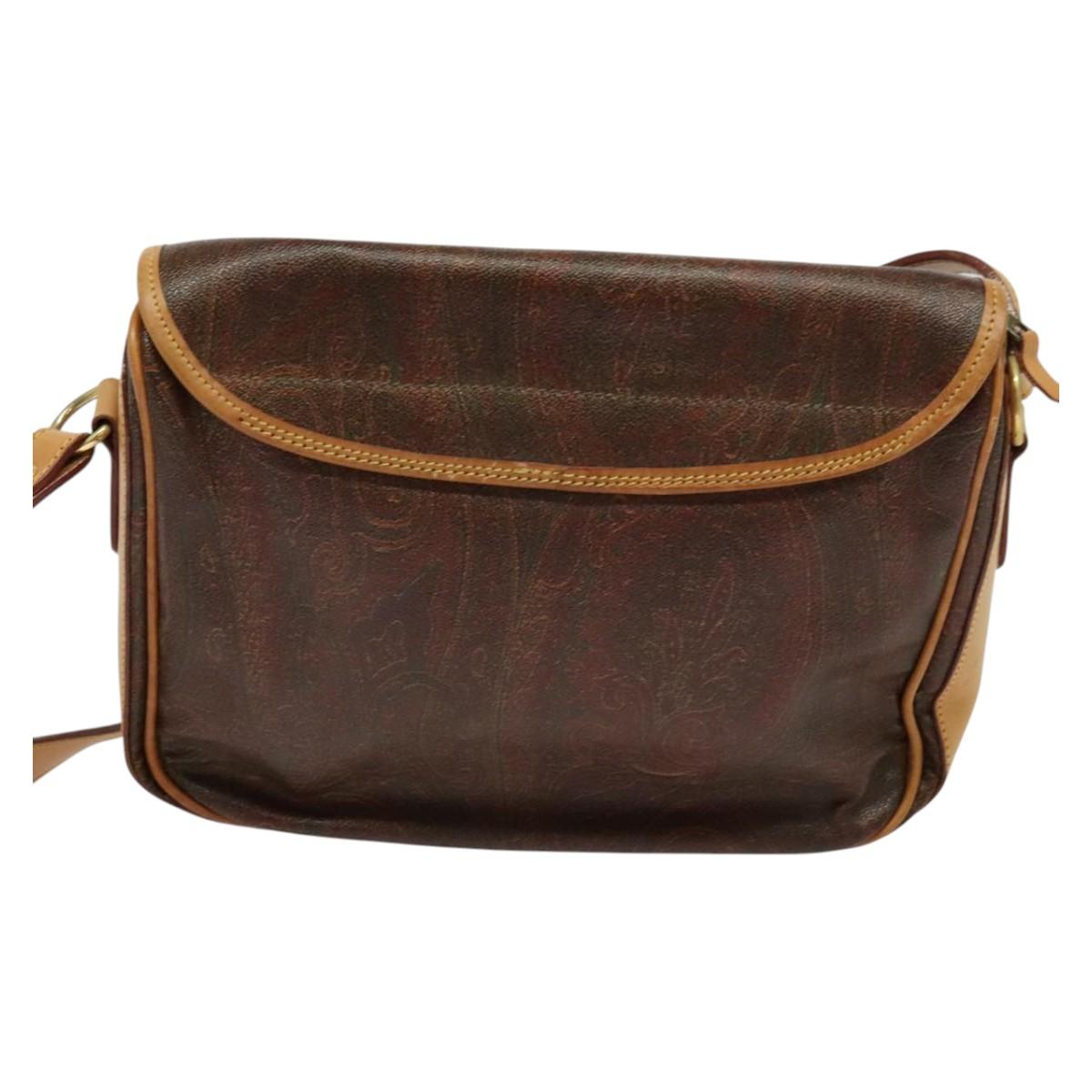 ETRO Paisley Shoulder Bag PVC Leather Brown Gold Auth am8067