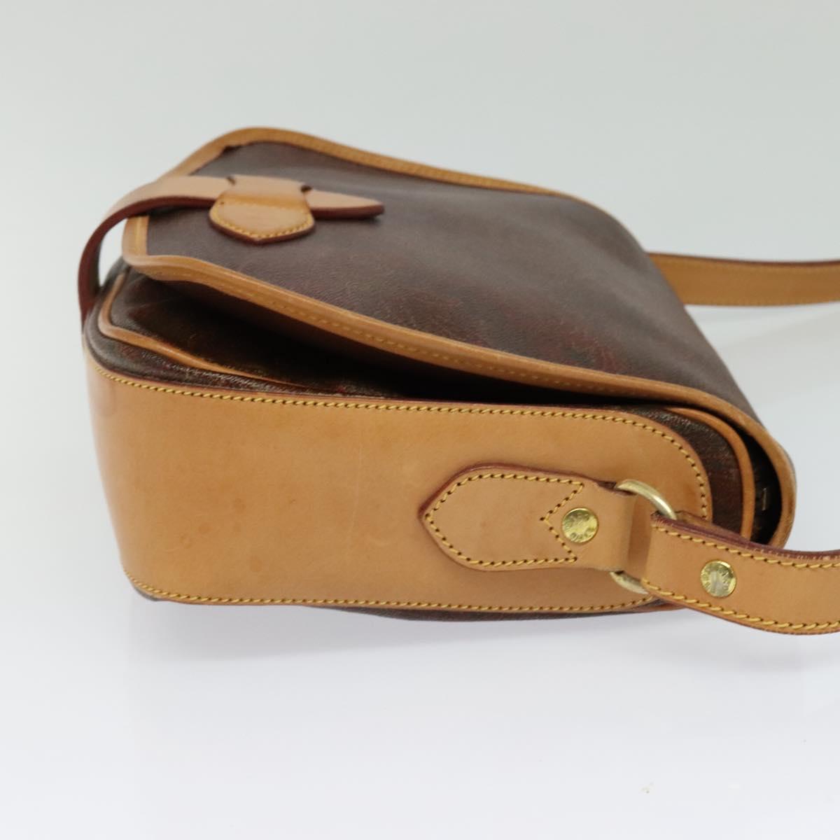 ETRO Paisley Shoulder Bag PVC Leather Brown Gold Auth am8067