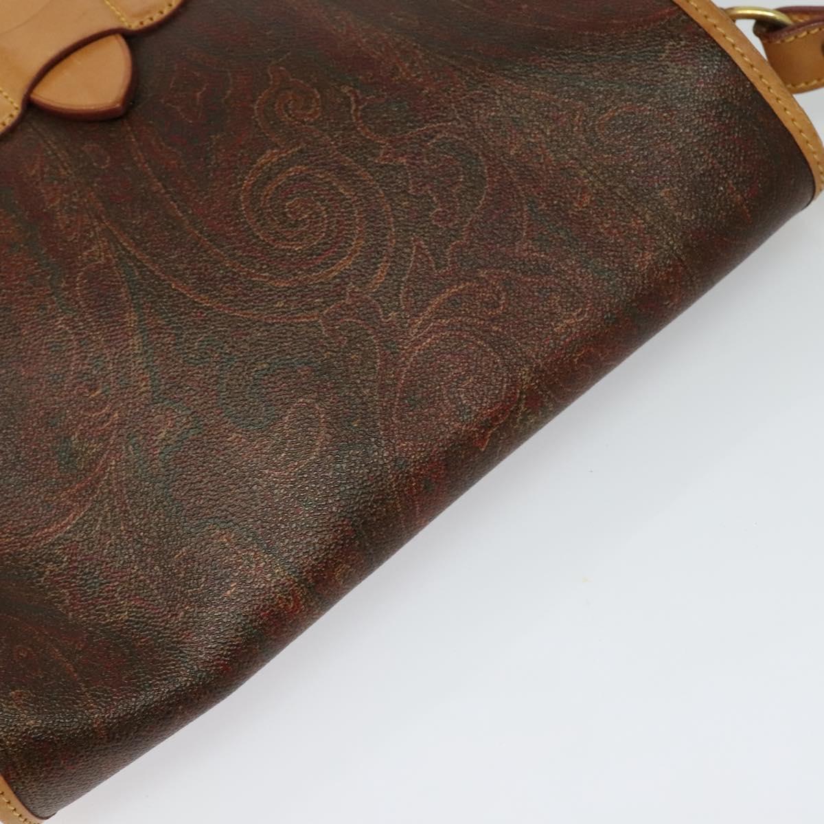 ETRO Paisley Shoulder Bag PVC Leather Brown Gold Auth am8067