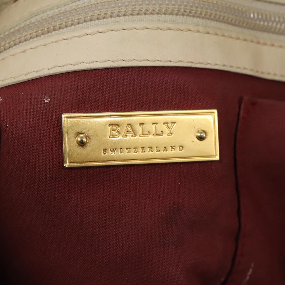 BALLY Tote Bag Leather Beige Gold Auth am8137