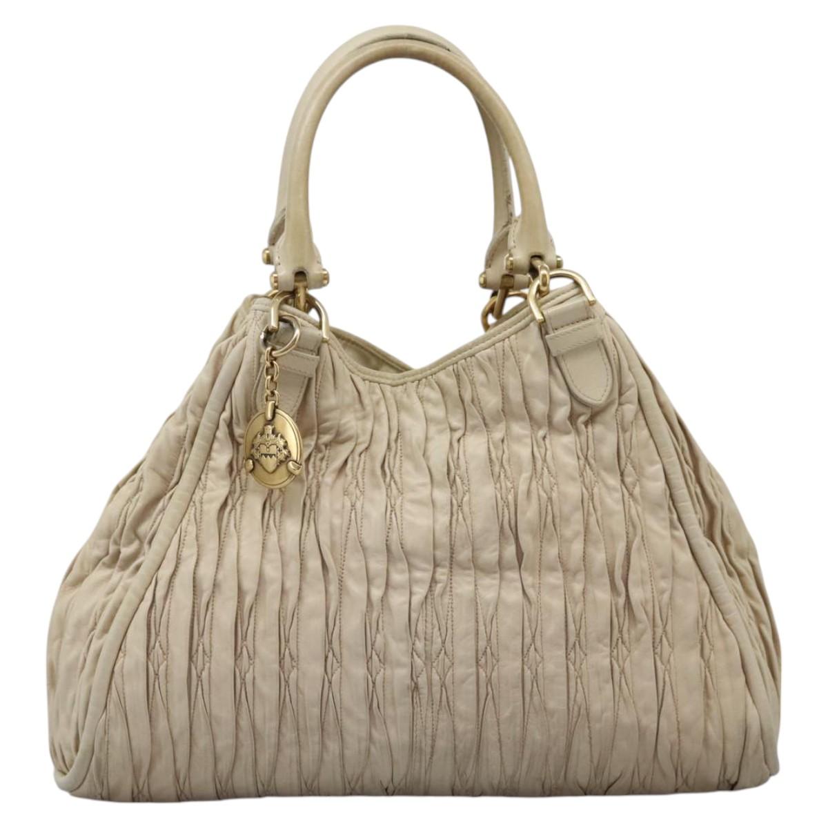 BALLY Tote Bag Leather Beige Gold Auth am8137