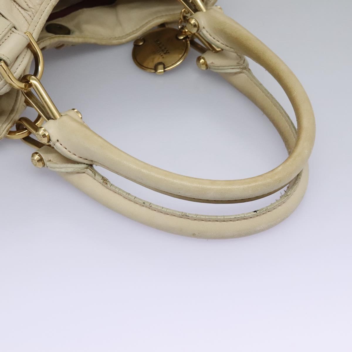 BALLY Tote Bag Leather Beige Gold Auth am8137