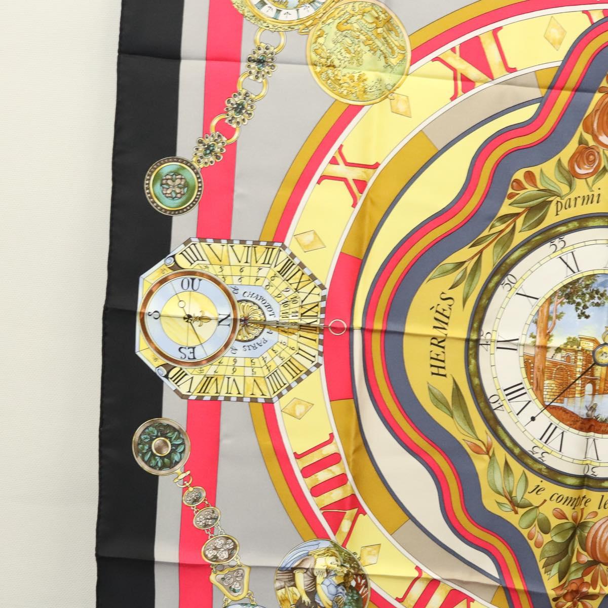 HERMES Carre 90 ""Parmi les fleurs je compte les heures"" Black Auth am8152