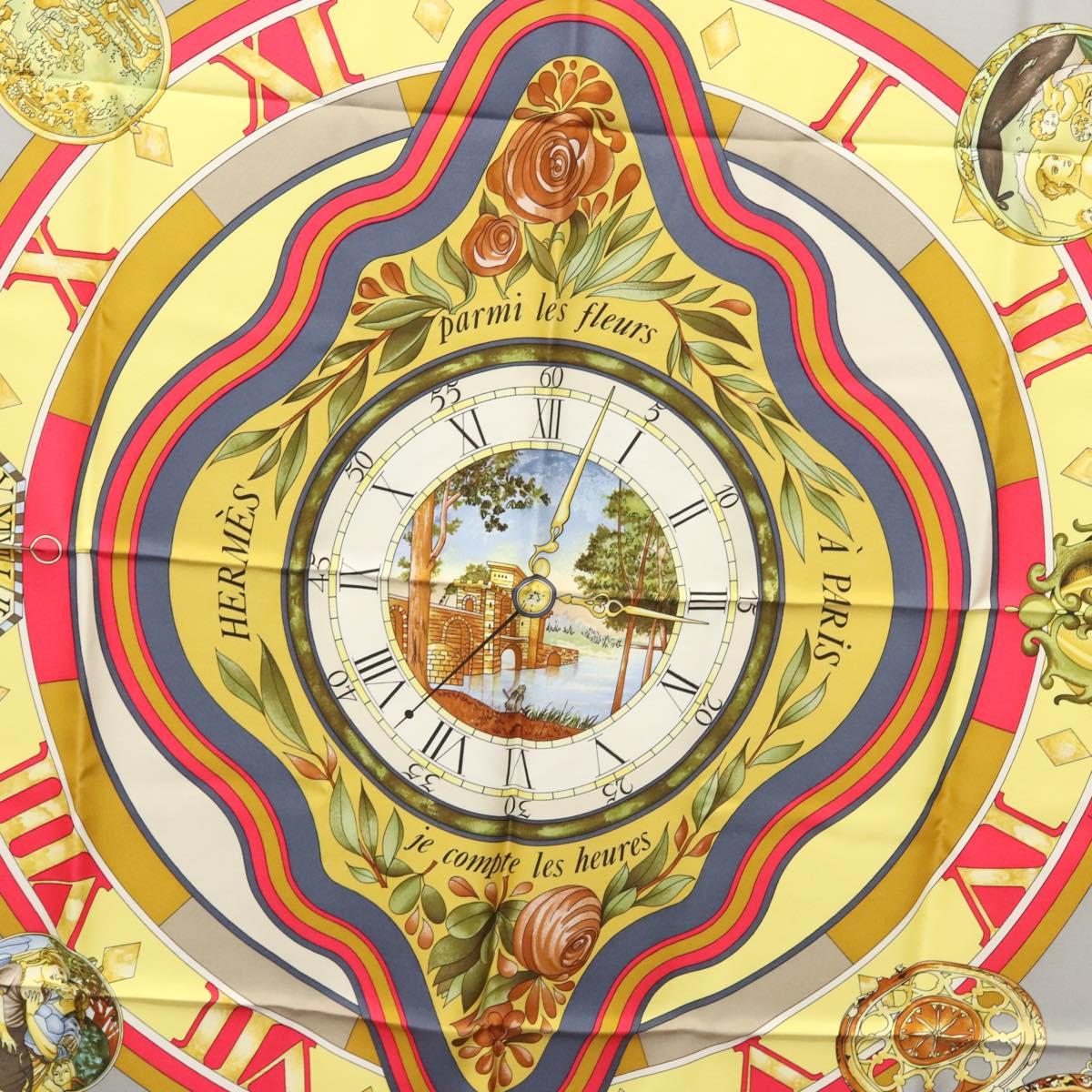 HERMES Carre 90 ""Parmi les fleurs je compte les heures"" Black Auth am8152