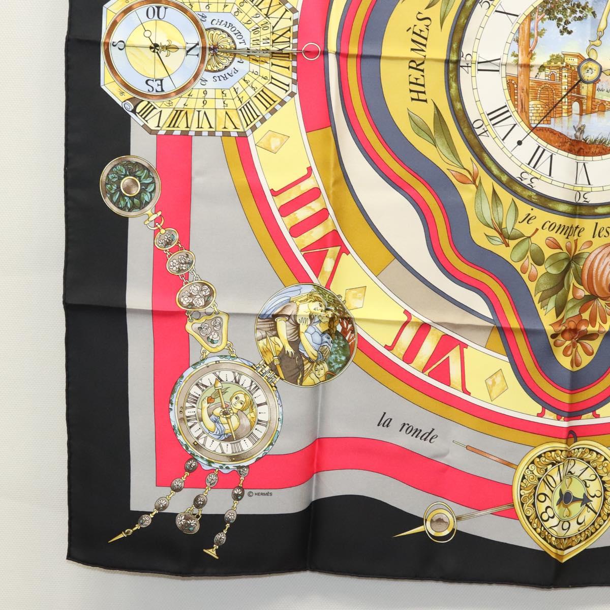 HERMES Carre 90 ""Parmi les fleurs je compte les heures"" Black Auth am8152