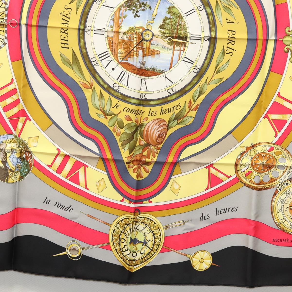 HERMES Carre 90 ""Parmi les fleurs je compte les heures"" Black Auth am8152