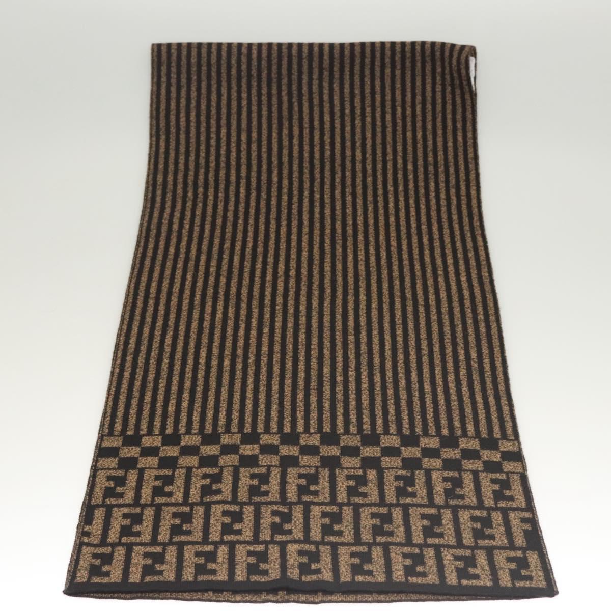 FENDI Zucca Canvas Scarf Wool Brown Auth am8155