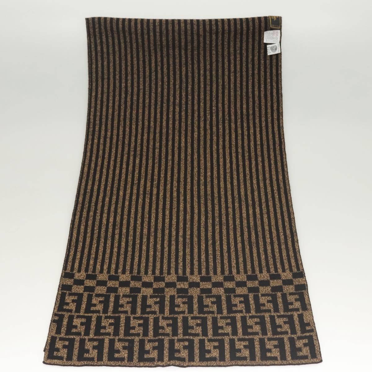 FENDI Zucca Canvas Scarf Wool Brown Auth am8155