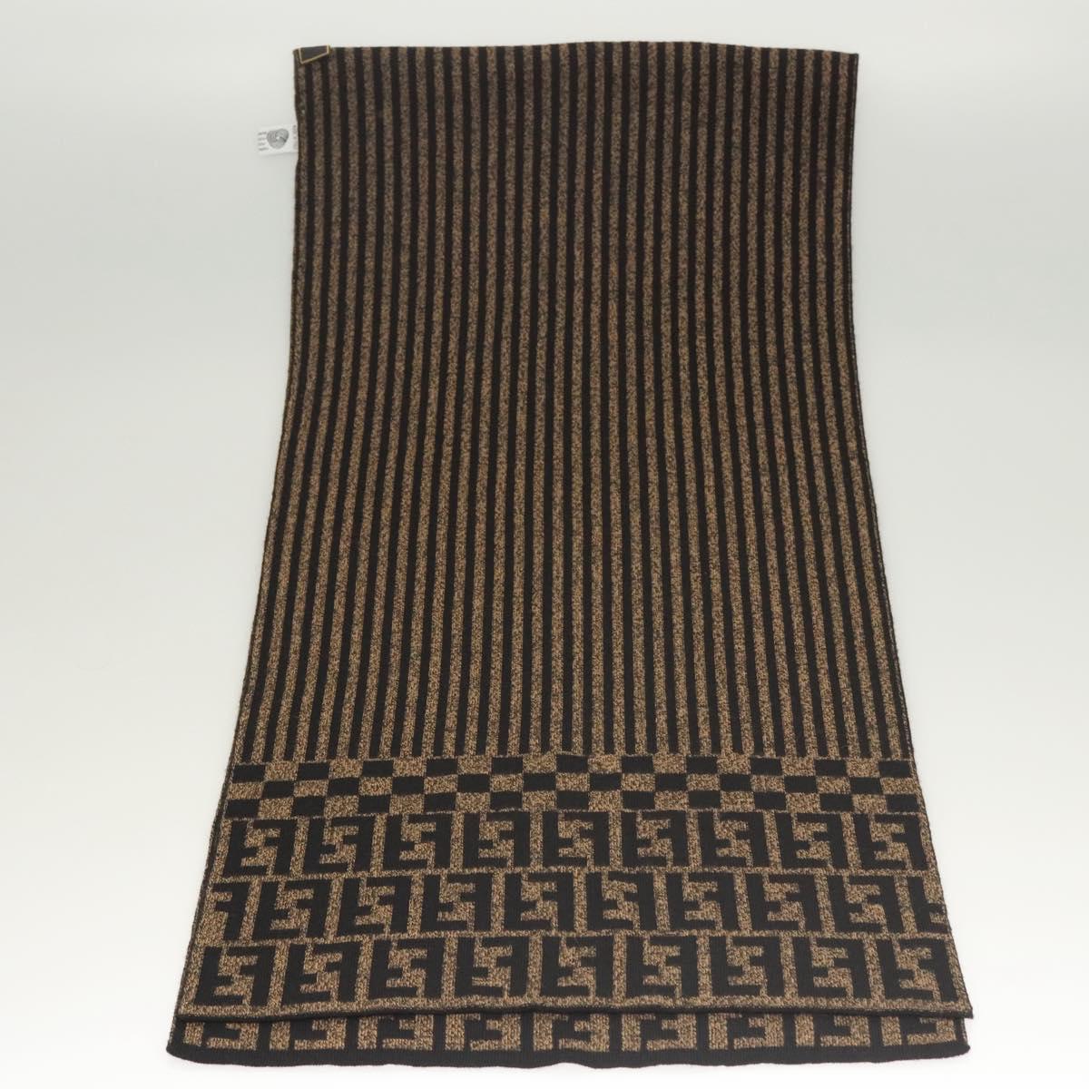 FENDI Zucca Canvas Scarf Wool Brown Auth am8155