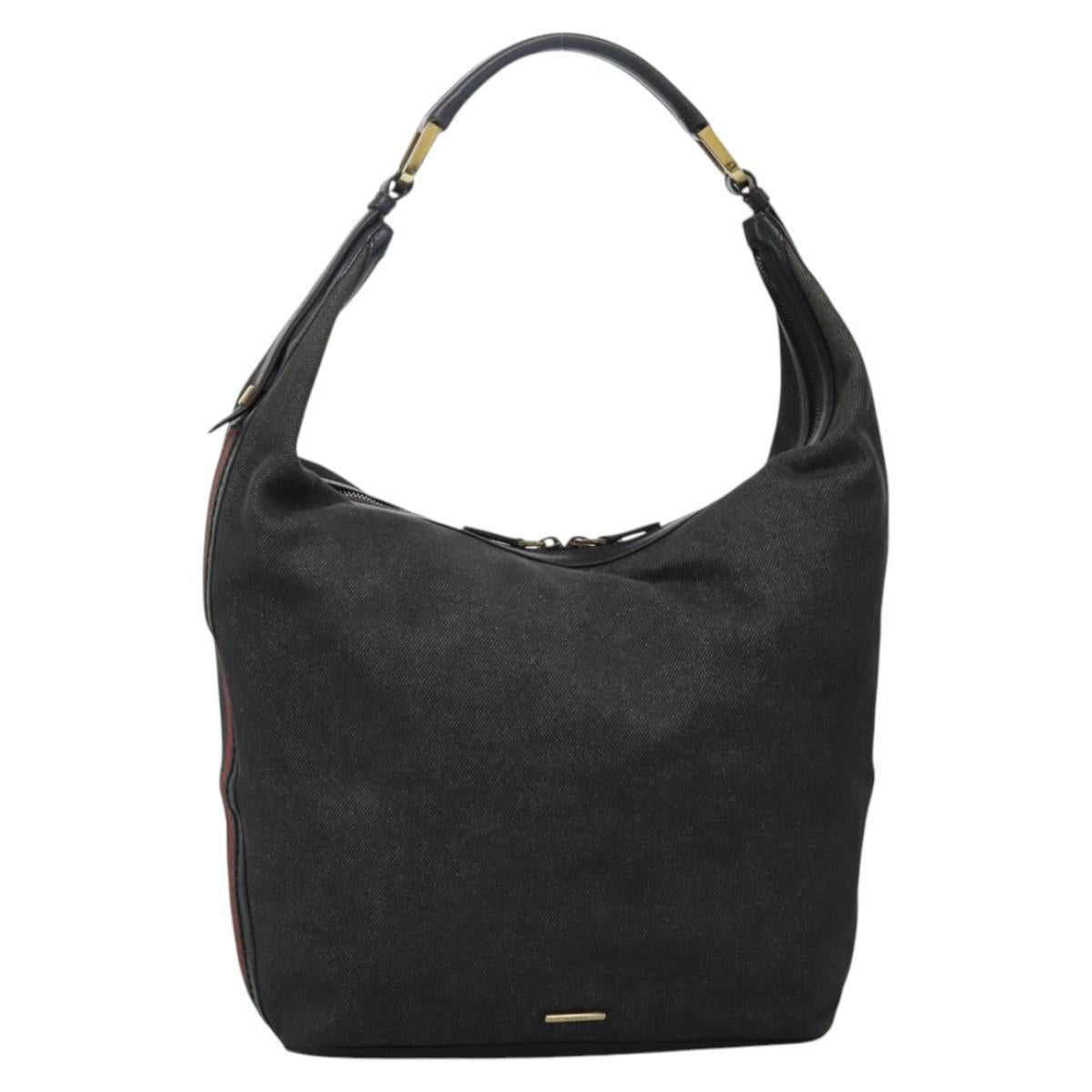 GUCCI Web Sherry Line Shoulder Bag Denim Black Red Green 73884 Auth am8160