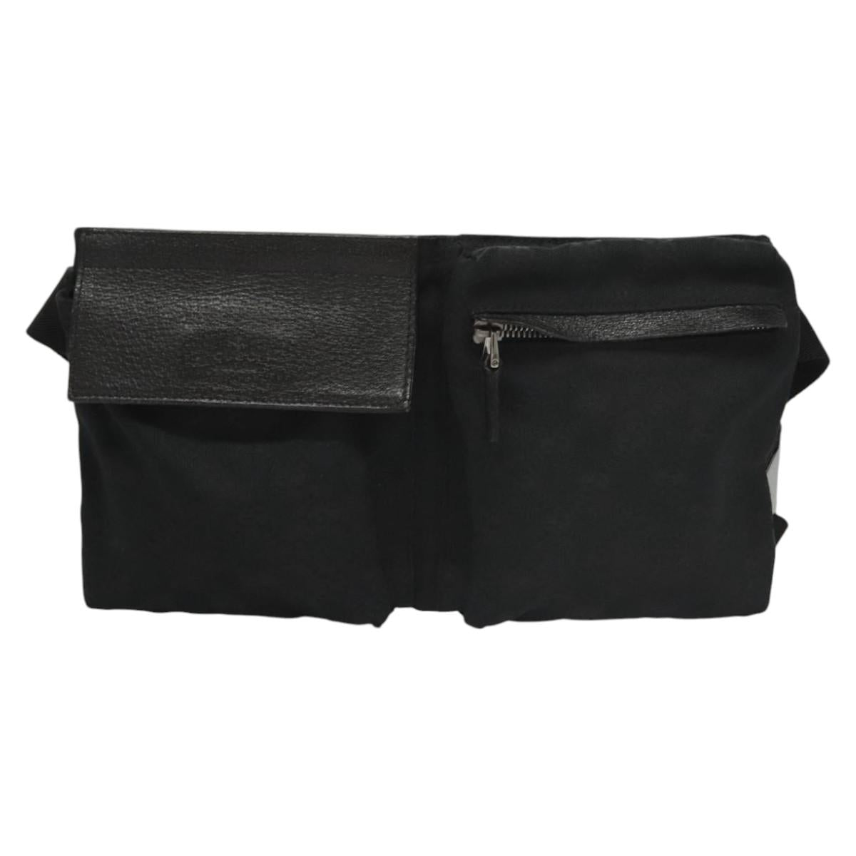 GUCCI GG Canvas Waist bag Black Silver 28566 Auth am8162