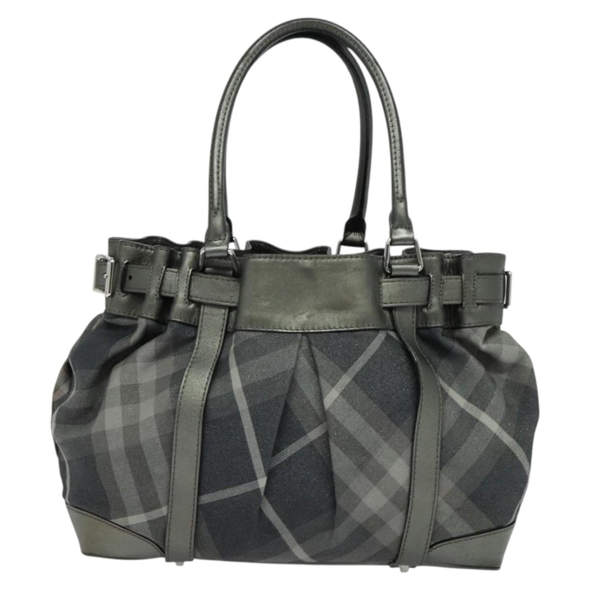 BURBERRY Tote Bag Canvas Black Silver Auth am8188