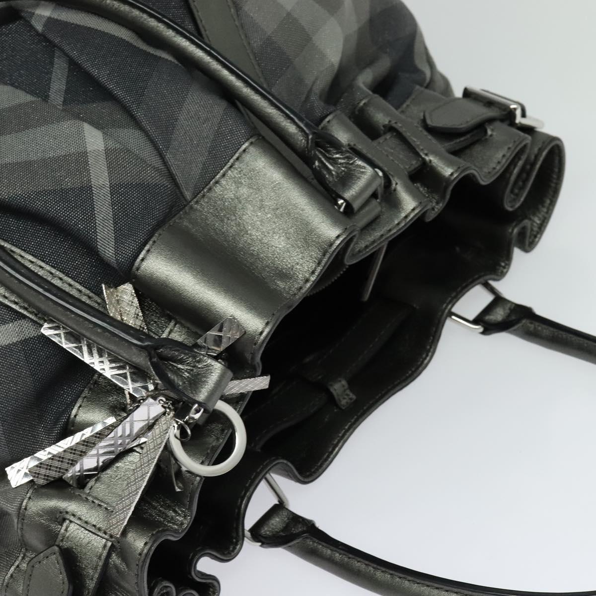 BURBERRY Tote Bag Canvas Black Silver Auth am8188