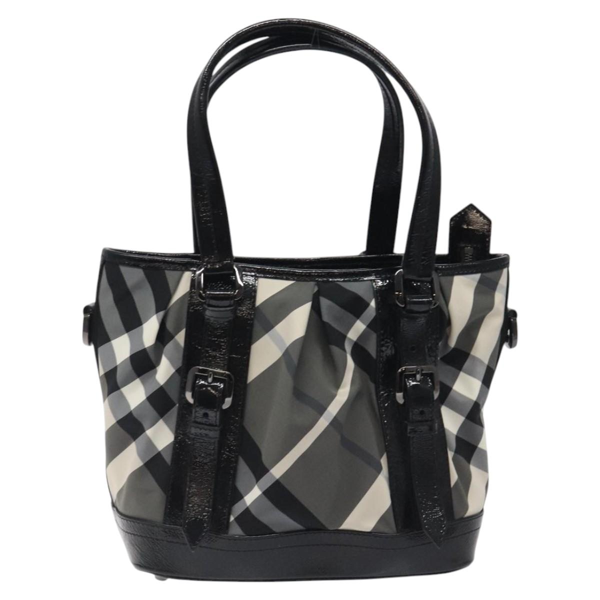 BURBERRY Nova Check Tote Bag Nylon Black Auth am8192