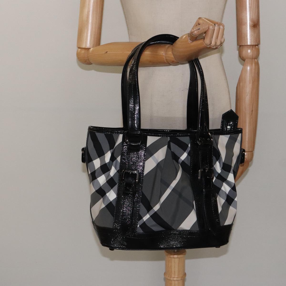 BURBERRY Nova Check Tote Bag Nylon Black Auth am8192