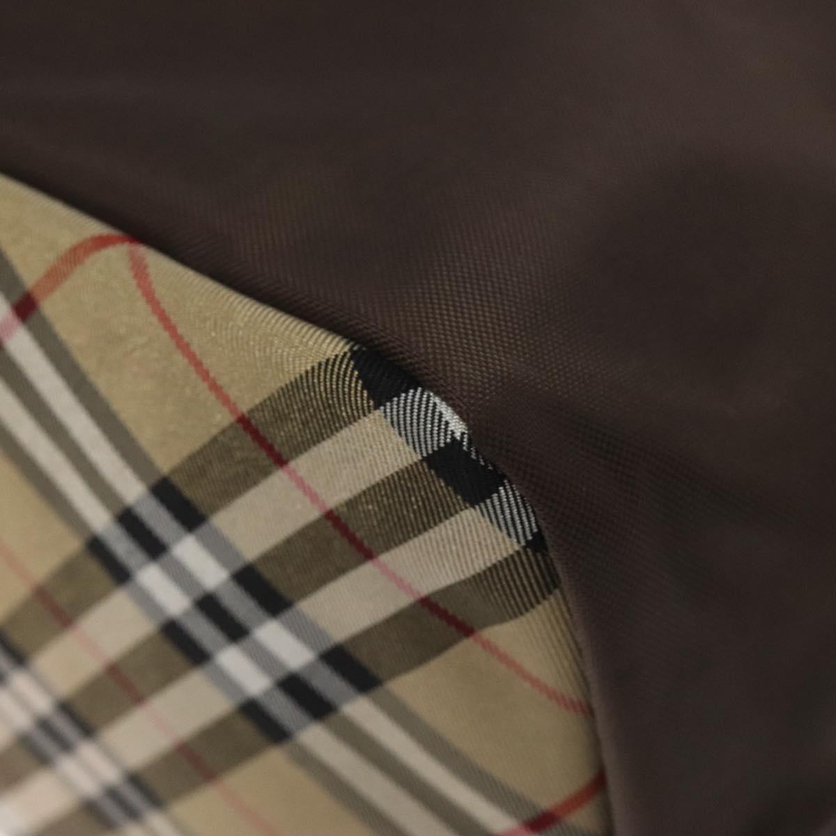 Burberrys Blue Label Hand Bag Nylon Brown Silver Auth am8193