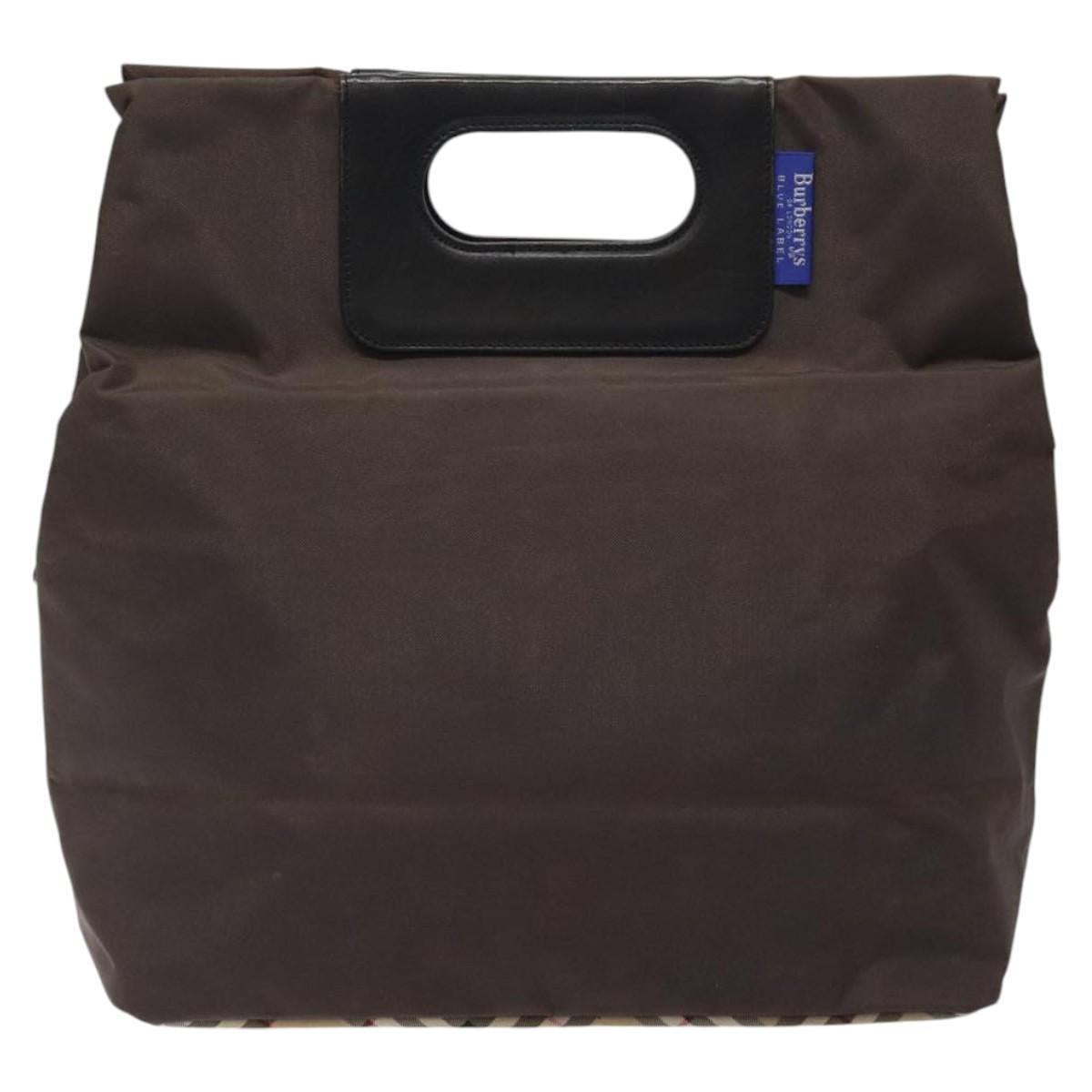 Burberrys Blue Label Hand Bag Nylon Brown Silver Auth am8193