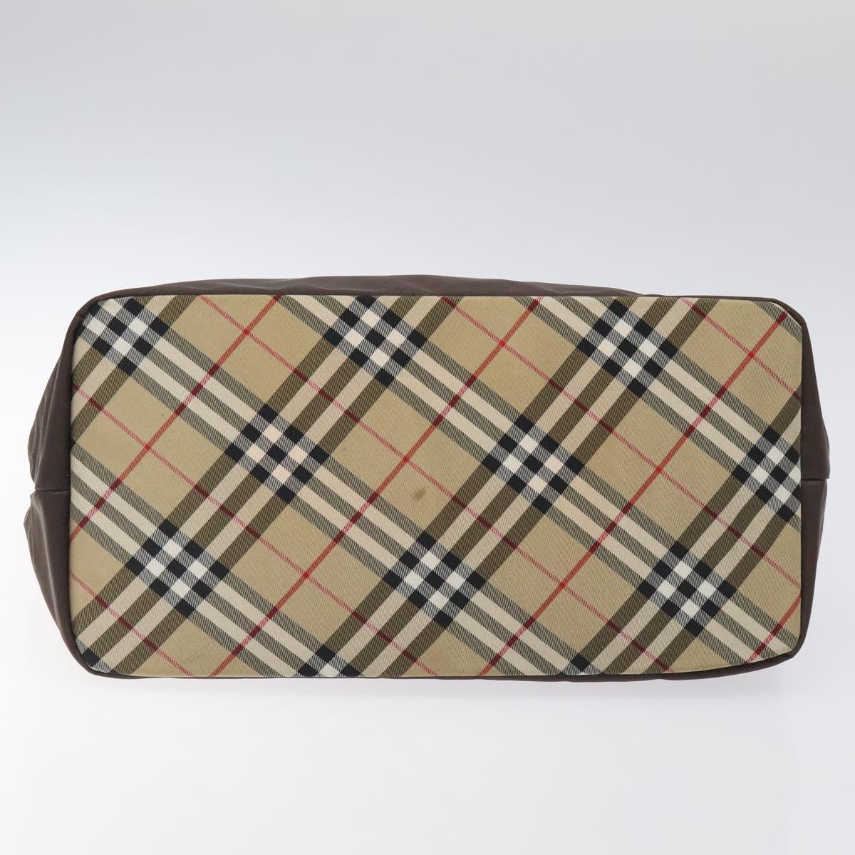 Burberrys Blue Label Hand Bag Nylon Brown Silver Auth am8193