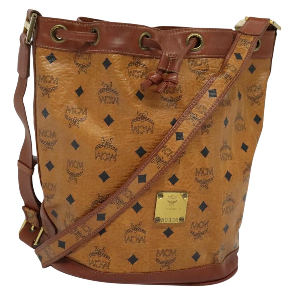 MCM Logogram Vicetos Shoulder Bag PVC Leather Brown Gold Auth am8195