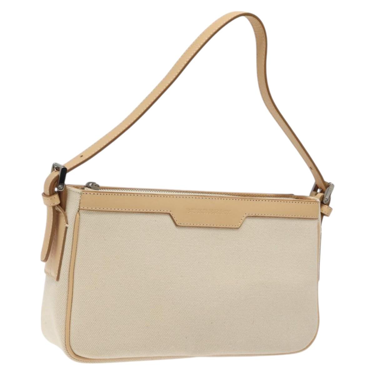 BURBERRY Shoulder Bag Canvas White Auth am8211
