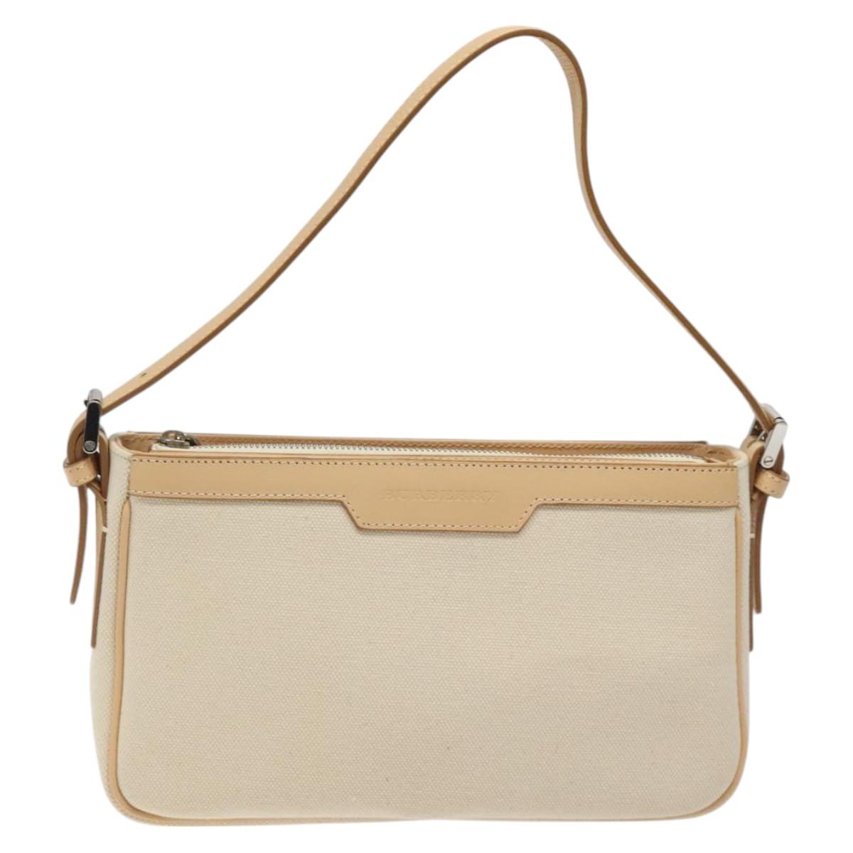 BURBERRY Shoulder Bag Canvas White Auth am8211