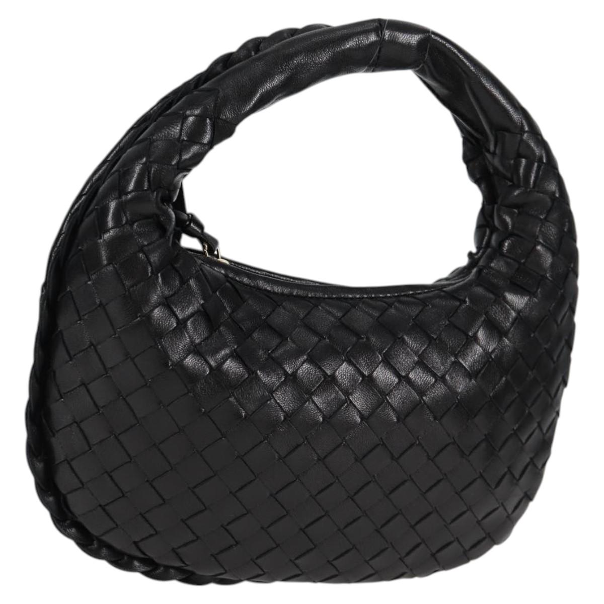 BOTTEGA VENETA INTRECCIATO Mini Hobo Hand Bag Leather Black Gold Auth am8217AM