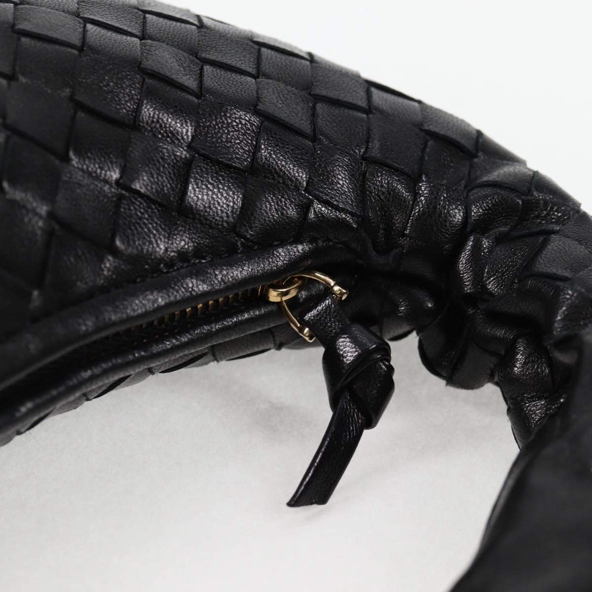BOTTEGA VENETA INTRECCIATO Mini Hobo Hand Bag Leather Black Gold Auth am8217M