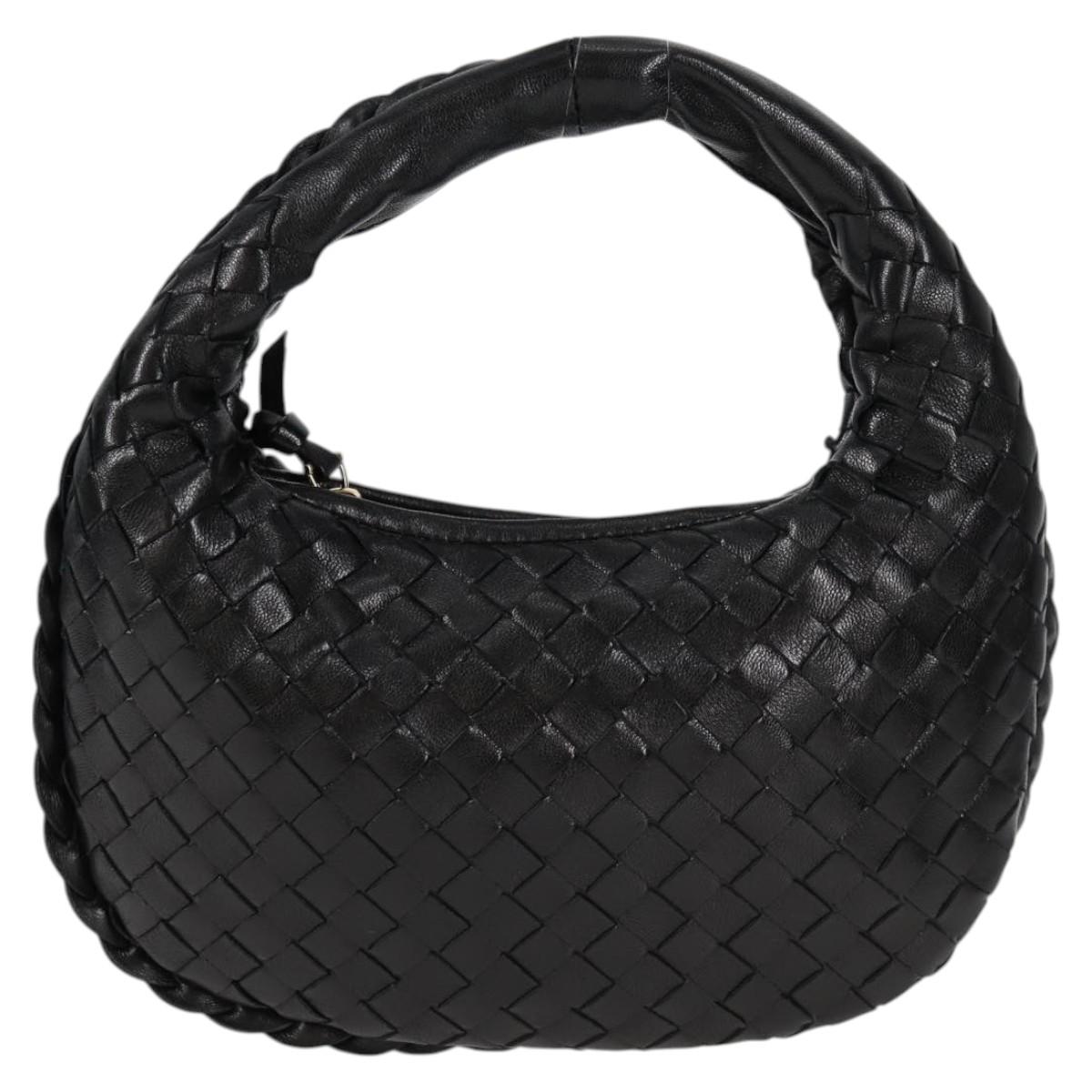 BOTTEGA VENETA INTRECCIATO Mini Hobo Hand Bag Leather Black Gold Auth am8217M