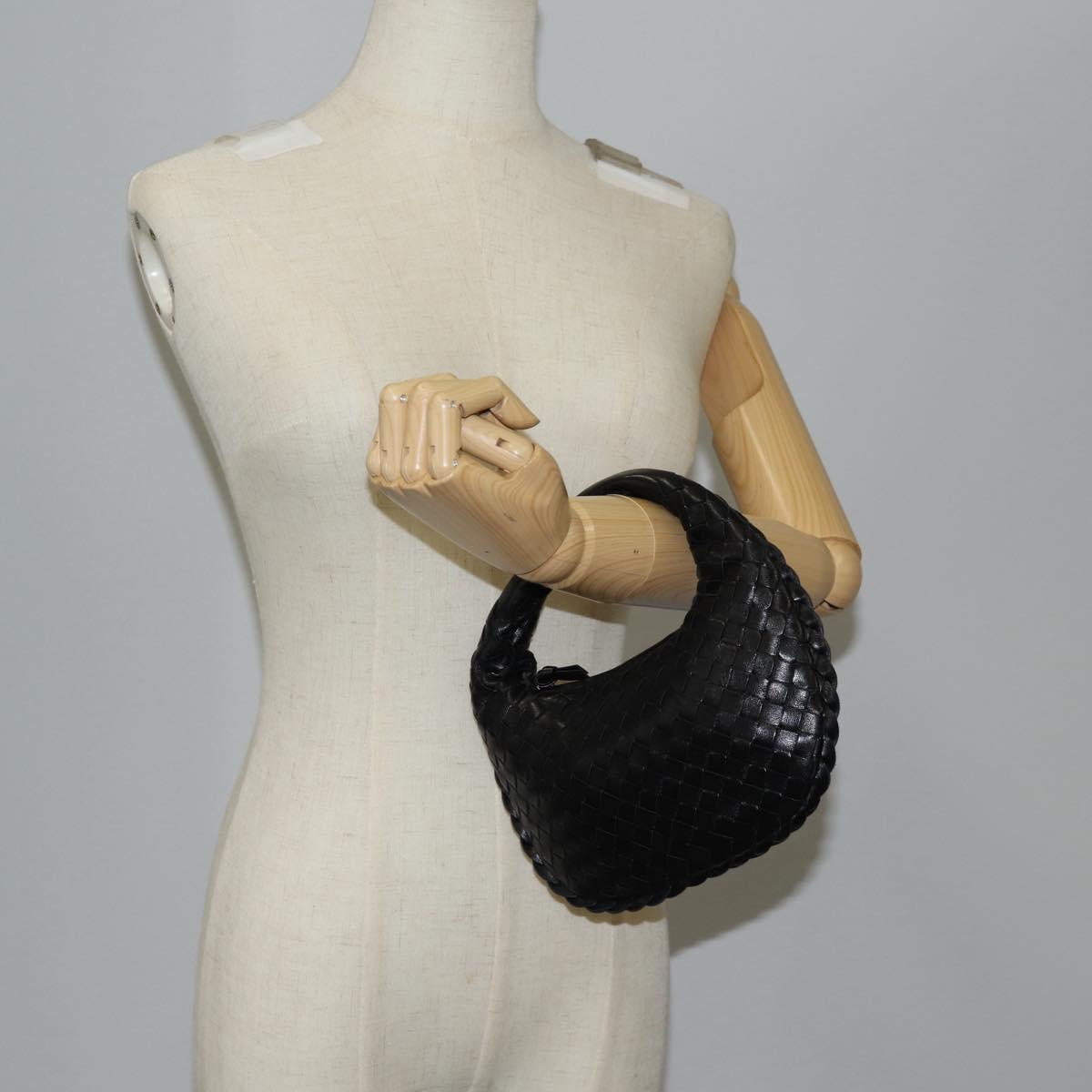 BOTTEGA VENETA INTRECCIATO Mini Hobo Hand Bag Leather Black Gold Auth am8217M