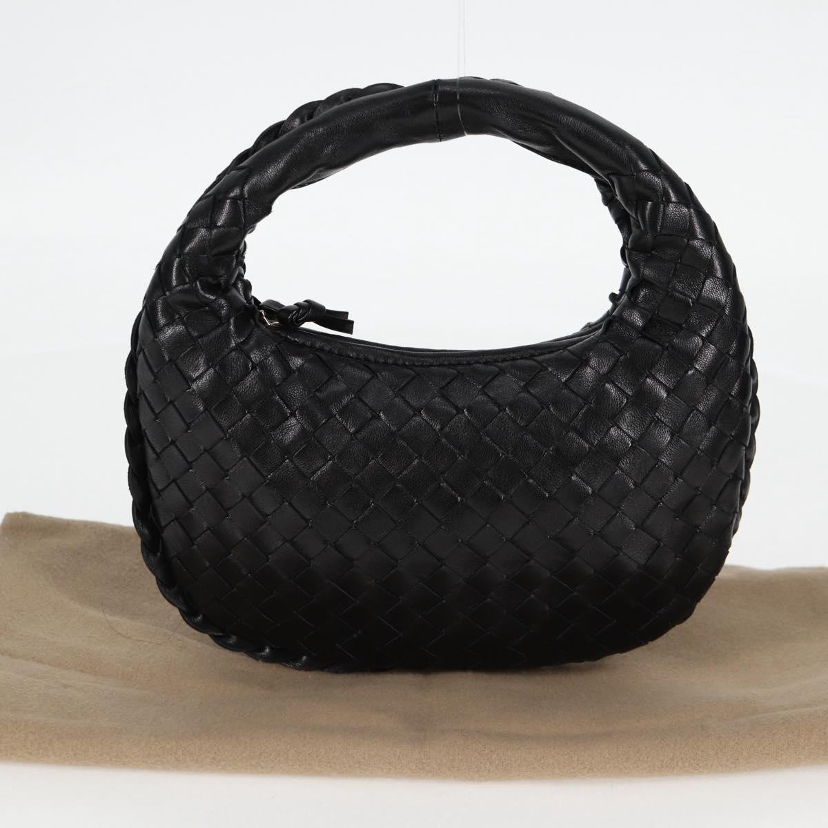 BOTTEGA VENETA INTRECCIATO Mini Hobo Hand Bag Leather Black Gold Auth am8217M