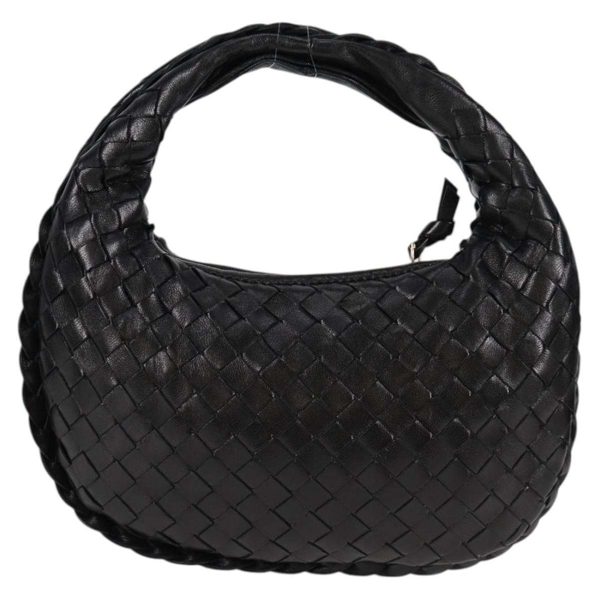 BOTTEGA VENETA INTRECCIATO Mini Hobo Hand Bag Leather Black Gold Auth am8217M
