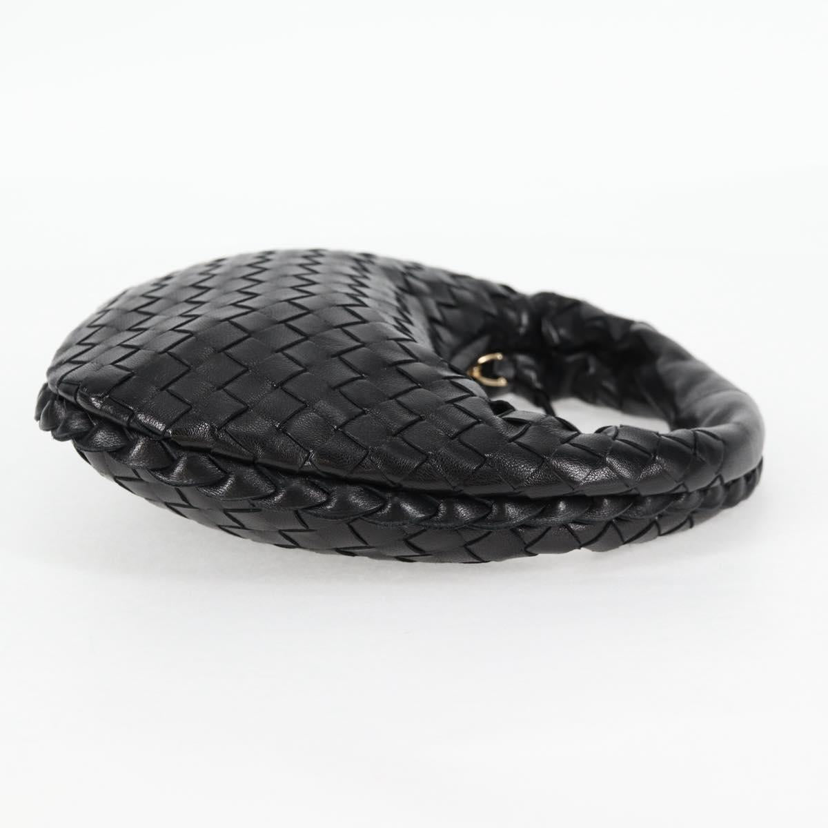 BOTTEGA VENETA INTRECCIATO Mini Hobo Hand Bag Leather Black Gold Auth am8217M