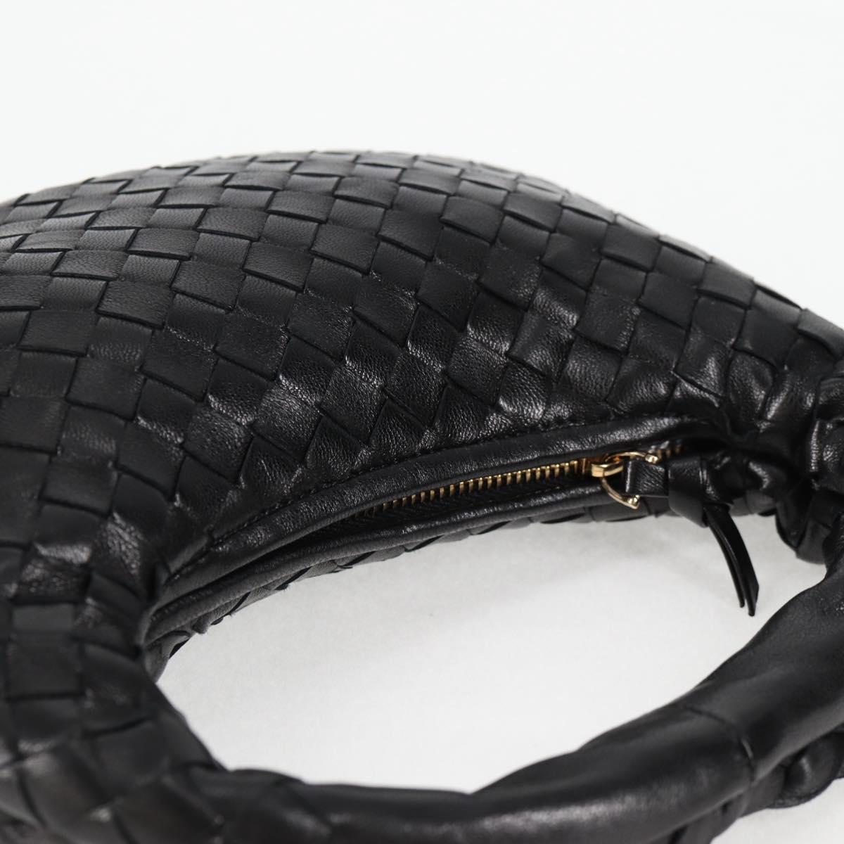 BOTTEGA VENETA INTRECCIATO Mini Hobo Hand Bag Leather Black Gold Auth am8217M
