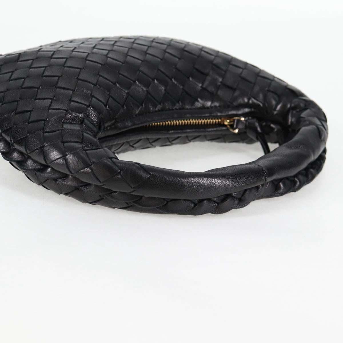 BOTTEGA VENETA INTRECCIATO Mini Hobo Hand Bag Leather Black Gold Auth am8217M