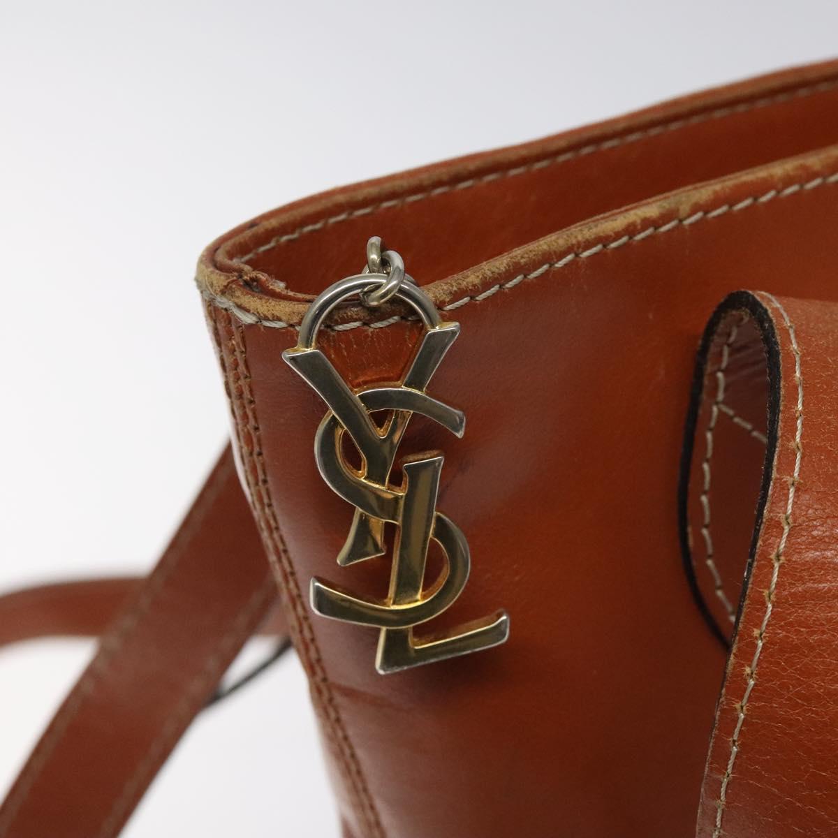 SAINT LAURENT Shoulder Bag Leather Brown Gold Auth am8218